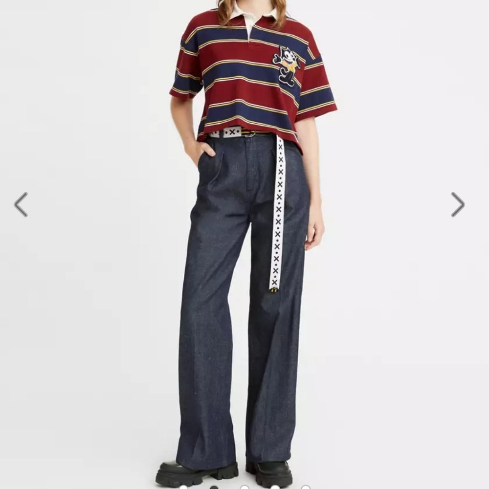 LEVIS X FELIX THE CAT LOOSE HIGH JEANS pleated Dark Wash Wide Leg Limited 25
